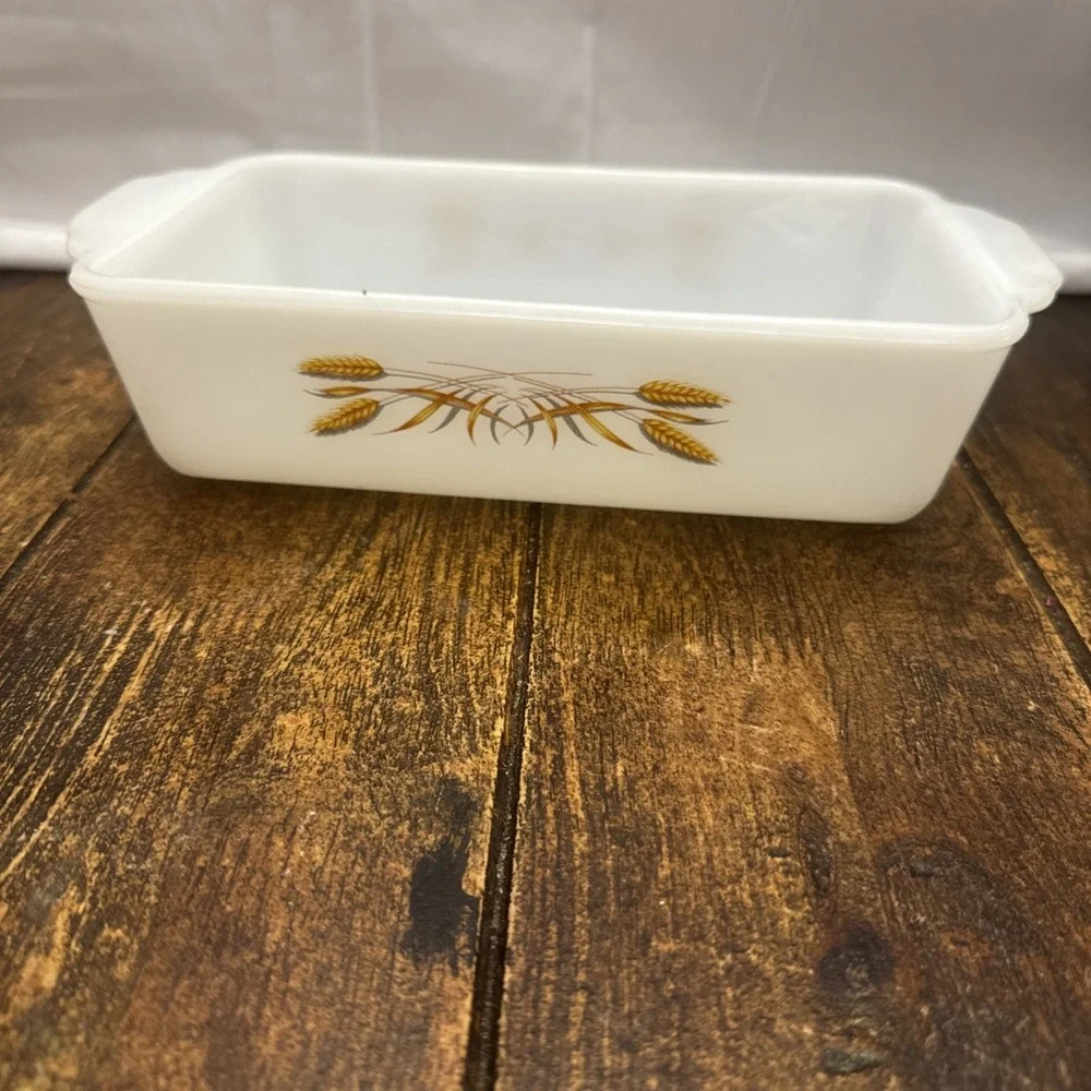 Vintage Anchor Hocking FIRE KING 1 Qt Quart Bread Loaf Pan Wheat Design 409